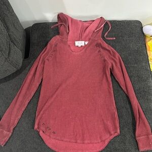Women's Long Sleeve Hooded Top - Red